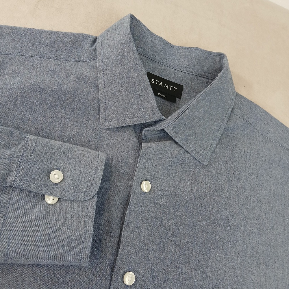 Stantt Canal XL Mens Shirt 24x28 Button Up‎ Long Sleeve Long Staple Cotton